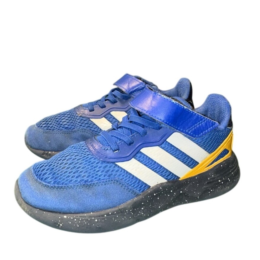 Adidas Kids Cloudfoam Blue Yellow Speckled Sole Sneakers Size 3 US 2.5 UK
